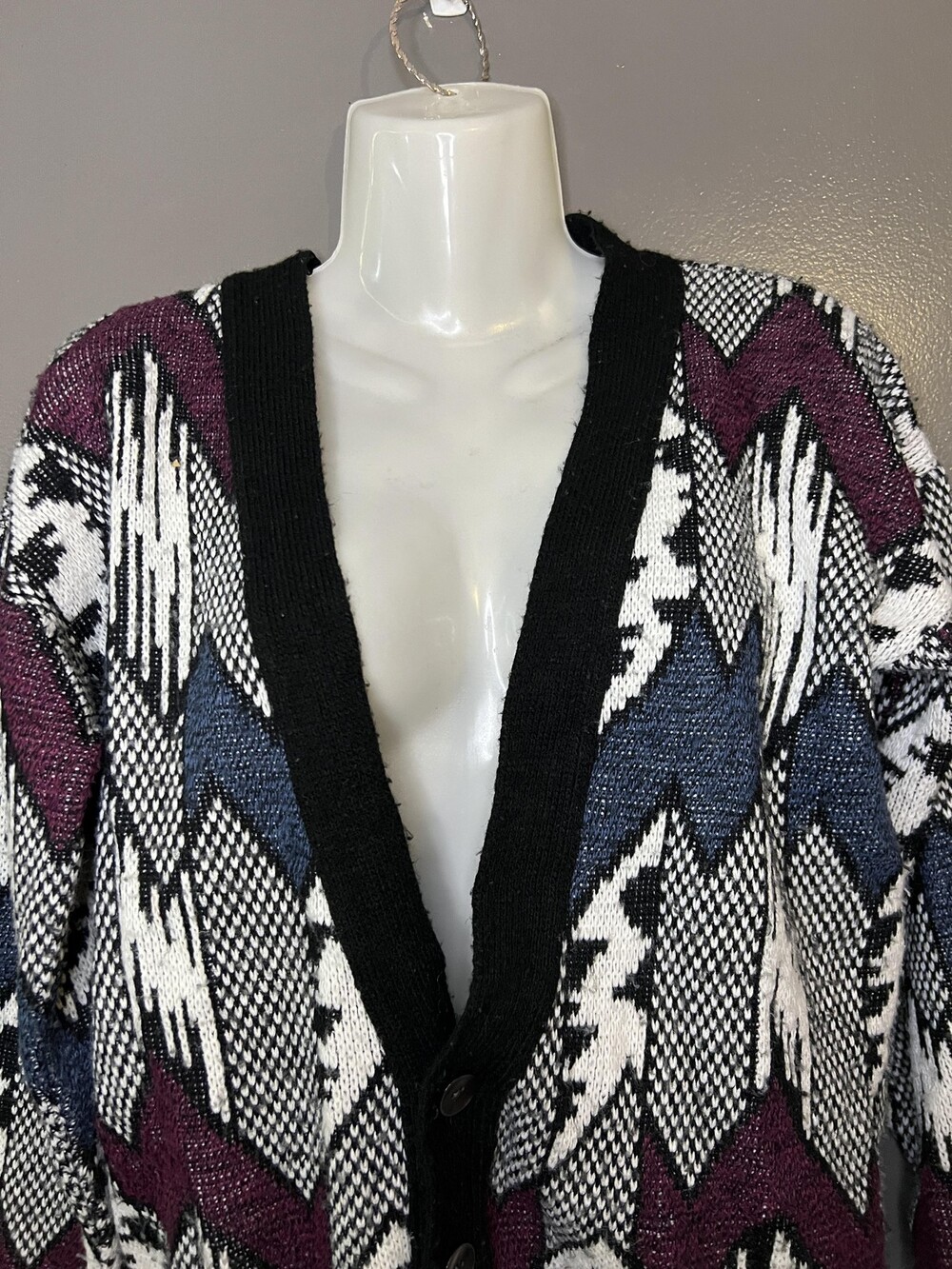 Vintage Barrel Cardigan Sweater Womens L 14-16 Multicolor Aztec Knit USA 80s